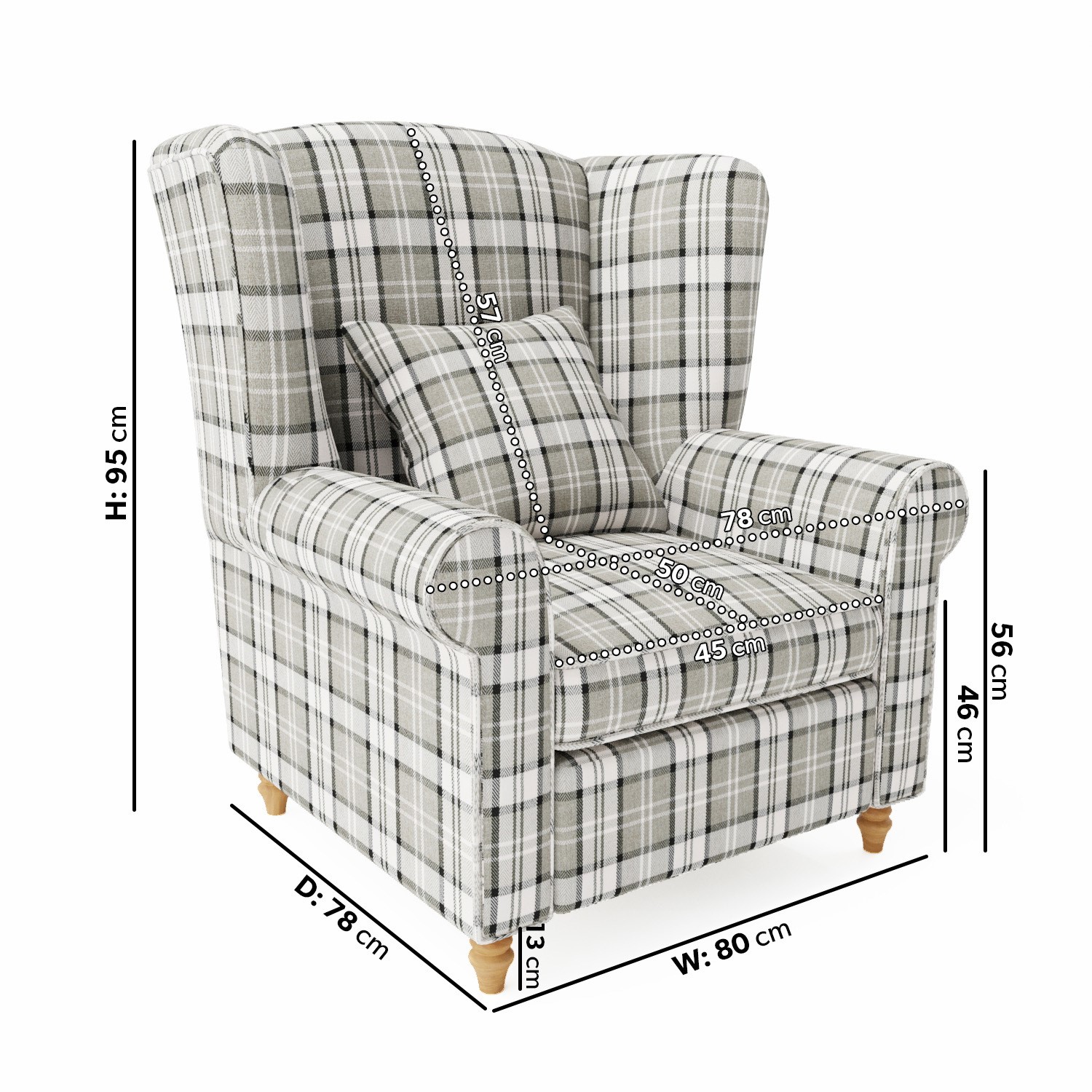 Read more about Grey tartan fabric wingback armchair rupert